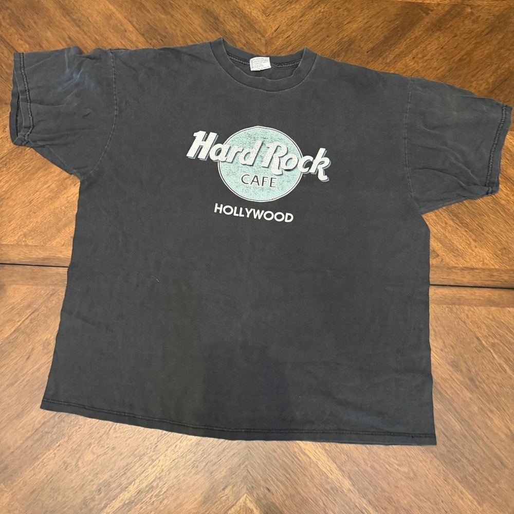 Vintage‎ Hard Rock Cafe Hollywood T Shirt XL Faded Black Made in USA 90s Graphic